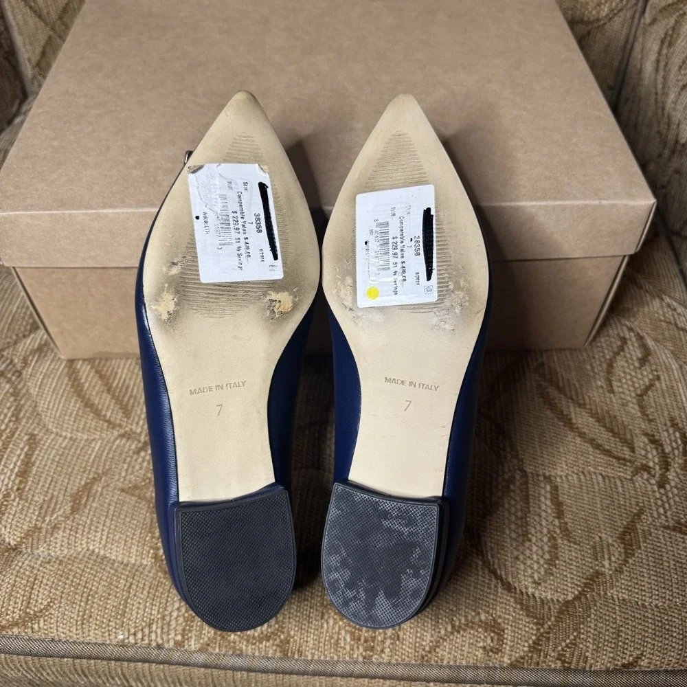 Valentino By‎ Mario Flora Womens Sz 7 Leather Flats Pointed Black Leather